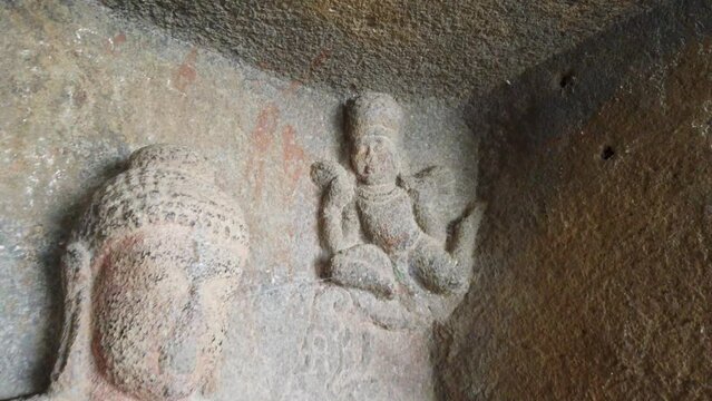 Ancient Carvings At Pandav Leni Caves In Nashik, India - Close Up