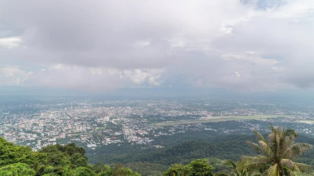 Wide open panorama Time Lapse over Chiang Mai City with fast moving clouds