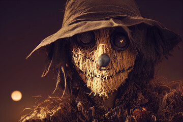 Scary scarecrow monster. Generative AI - obrazy, fototapety, plakaty