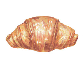 croissant in light brown shades, sketch with colored pencils in a realistic style, on a white background
