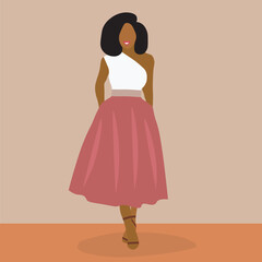 Modern Fashionable African Woman in elegant line art style vector abstract