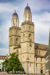 Fototapeta na wymiar The Grossmunster church in Zürich, Switzerland
