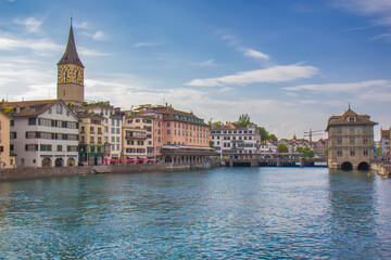 Zurich cityscape and Limmat river in Zurich city center