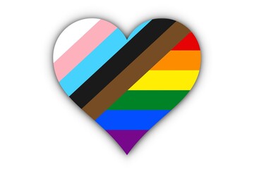 Bandera LGBT+ interseccional en corazón - obrazy, fototapety, plakaty