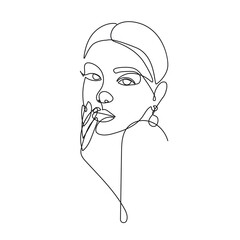 Woman Abstract Face Line Art Drawing. Fashion Female Portrait Minimalist Style. Woman Drawing for Cosmetics. Continuous Line Art Fashion Minimal Print. Beauty Logo. Vector EPS 10
