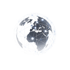 Black and White Global Networks Concept - Transparent Earth Globe Design with Polygonal Mesh Around - Vector Template Isolated on White Background
