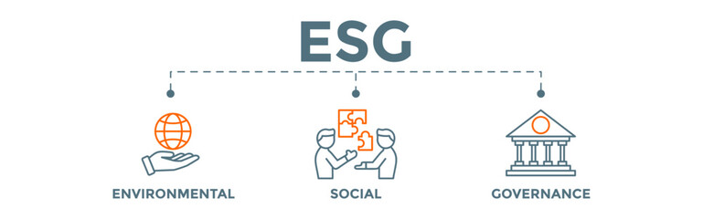 ESG - Environment Social Governance concept banner. Editable vector illustration for investment screening of corporate sustainability.