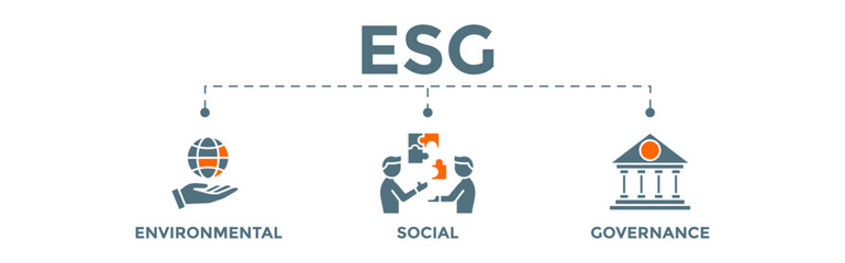 ESG - Environment Social Governance concept banner. Editable vector illustration for investment screening of corporate sustainability.