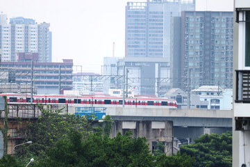 Fototapeta na wymiar electric train traffic in the city