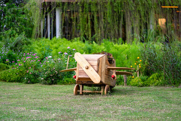 Wood plane decoration in the garden.