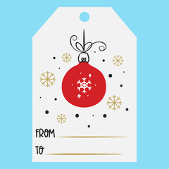 Merry Christmas hand drawn gift tag. Vector illustration.