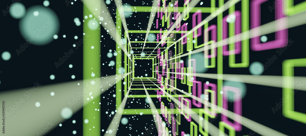Aufkleber abstract background with perspective view effect of bright and blurred dots and green and pink squar