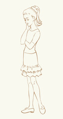 Pretty small girl. Vector drawing sketch
