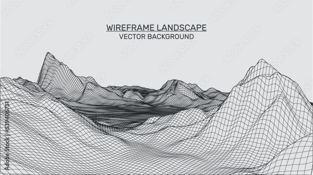 Poster abstract landscape background. mesh structure. polygonal wireframe background. 3d technology vector 