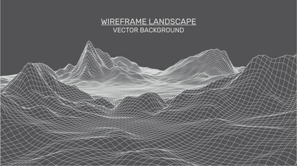 Abstract landscape background. Mesh structure. Polygonal wireframe background. 3d technology vector illustration	
