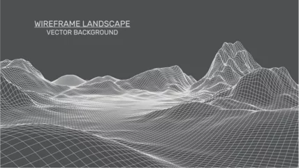 Handdoek met foto Grijs Abstract landscape background. Mesh structure. Polygonal wireframe background. 3d technology vector illustration    © slyvchuk