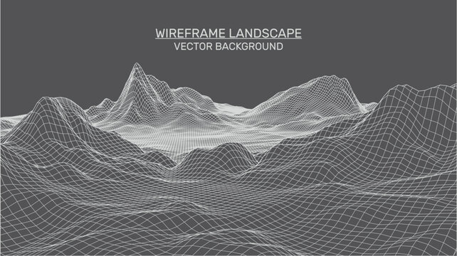 Abstract landscape background. Mesh structure. Polygonal wireframe background. 3d technology vector illustration	

