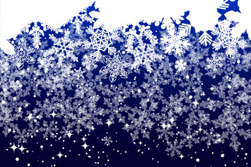 Snow blizzard of beautiful artistic falling snowflakes with the stars. Christmas holiday background for celebration decoration design.
