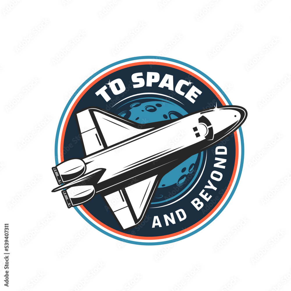 Poster spaceship icon of space rocket shuttle for galaxy exploration, vector symbol. space aviation sign of