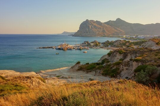 view to port kolymbia on rhodes island in greece and mediterranean sea