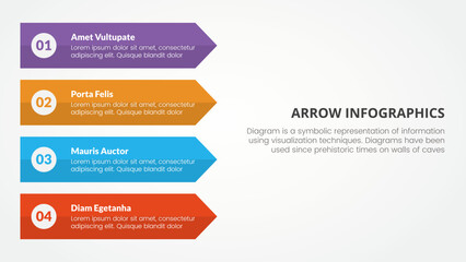 arrow style infographic slide presentation template with modern flat style color with 4 arrow on left side