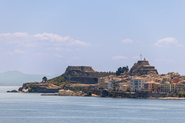 Naklejka premium Famous former Byzantine fort - Old Fortress of Corfu island which the Venetians largely replaced with fortification of their own design. Ionian islands, Greece