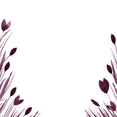 Monochrome watercolor flowers tulips. Floral frame 