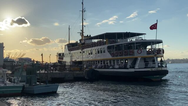 Istanbul, Turkey - 04 October 2022: Passenger ferry at Beşiktaş Pier in Kadık&ouml;y