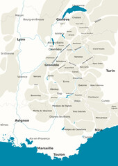 Obraz premium Carte des massifs et régions des Alpes 