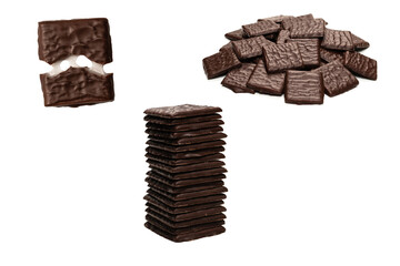 Dark chocolate candies isolated on white background.