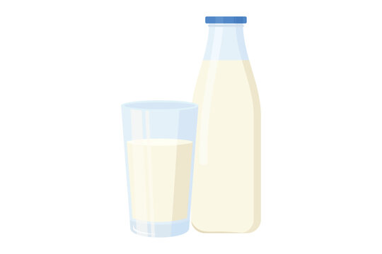 milk in glass and bottle isolated on white background