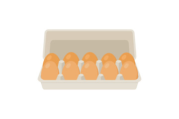 Chicken eggs. Fresh brown eggs in paper box vector illustration