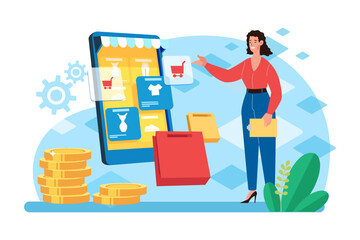 Blockchain Platform for E-commerce Illustration concept on white background