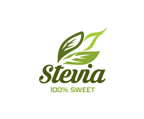 Stevia leaves icon, natural sweetener and sugar free substitute, isolated vector. 100 percent sweet organic stevia leaf condiment for sweet drinks with zero calories and healthy herbal sweetener