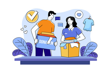 Obraz premium Volunteers donate clothes to the poor