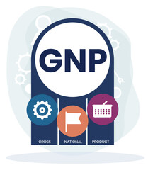 GNP - gross national product business concept background. vector illustration concept with keywords and icons. lettering illustration with icons for web banner, flyer, landing page, presentation