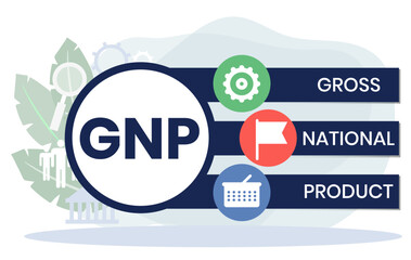 GNP - gross national product business concept background. vector illustration concept with keywords and icons. lettering illustration with icons for web banner, flyer, landing page, presentation