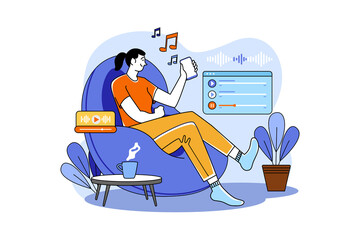 Girl relaxing and listening to Music