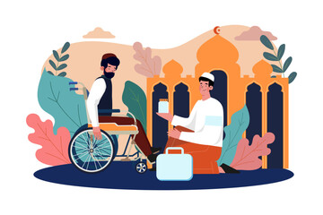Muslim man helping disabled people on Ramadan day