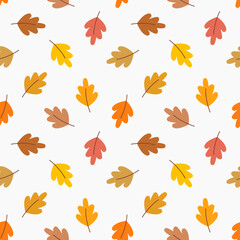 Obraz premium Autumn leaves seamless pattern. Oak tree leaves falling.