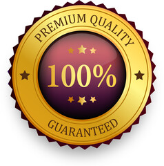 Realistic golden 100 percent labels and badges. Silver labels and badges of seal quality product illustration.