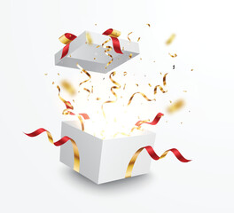 Open box with gold confetti , isolated on transparent background - 539415509