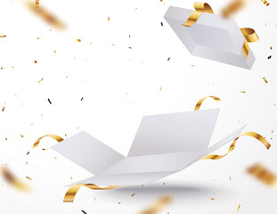 Open box with gold confetti , isolated on transparent background - 539415567