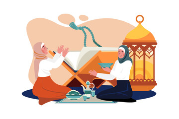 Women are reading Al Quran on Ramadan day
