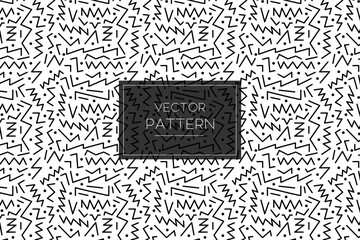 Zigzag black lines with dots seamless repeat pattern on a white background