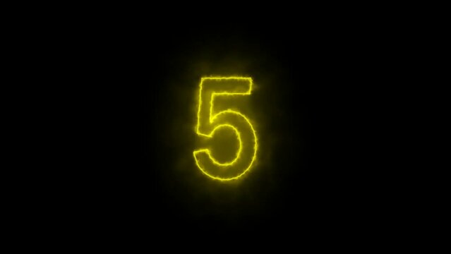   yellow smoke 3d animation, neon countdown from ten to zero
