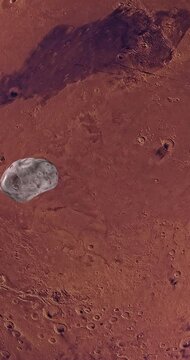 Satellite martian Phobos, Mars I, orbiting around Mars planet. 4K Vertical