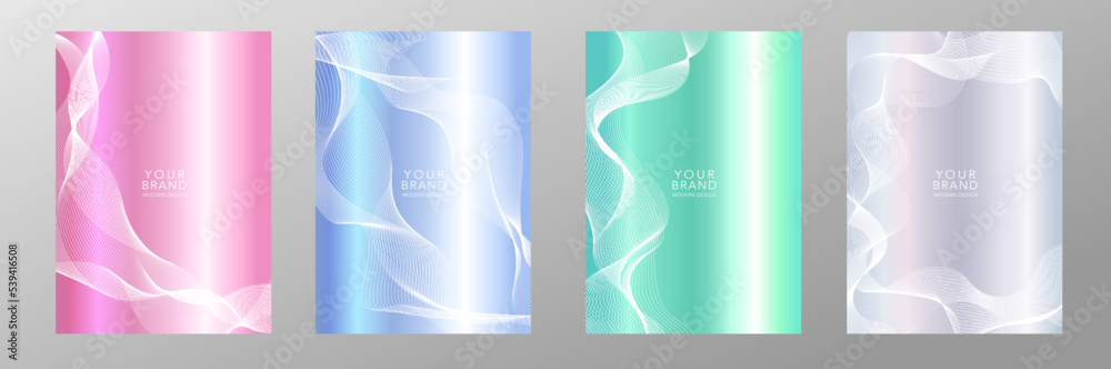 Poster modern perl cover design set. abstract wavy line pattern, white guilloche curves. creative striped v