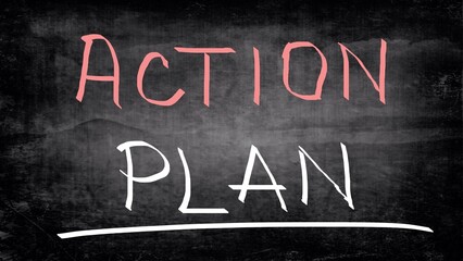 Action plan handwritten on blackboard 