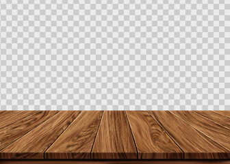 Wooden floor or desk board with transparent background. House plank tabletop backdrop, apartment wood floor realistic vector texture or background. Hardwood desk, natural flooring or parquet wallpaper